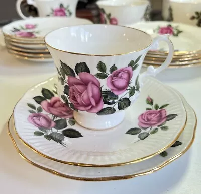 Buy Vintage | Bone China | Tea Service | Delicate Pink Roses | Ribbed | Elegance • 40£