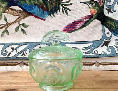 Buy Vintage Art Deco Period Green Glass Trinket Pot • 4.99£