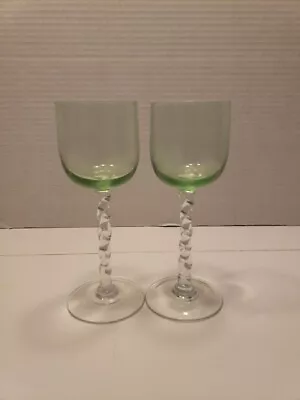 Buy Vintage Green Glass Stemware Set Of 2 • 9.42£