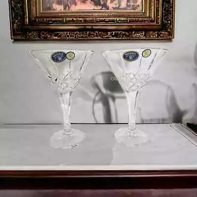 Buy NWT Bohemia Czech Republic Heavy Lead Crystal Martini Glasses Pair  • 47.44£
