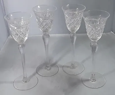 Buy Set Of 4 Antique  Vintage Fancy Hand Cut Crystal Tall Shot Liqueur Glasses  • 30£