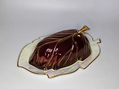 Buy Rare Vintage Carlton Ware Leaf Shape Glossy Golden Iridescent Butter Cheese Dish • 6£