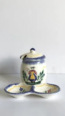 Buy French Peint Main Hand Painted Quimper Style Lidded Pot/Serving Dish • 9.80£