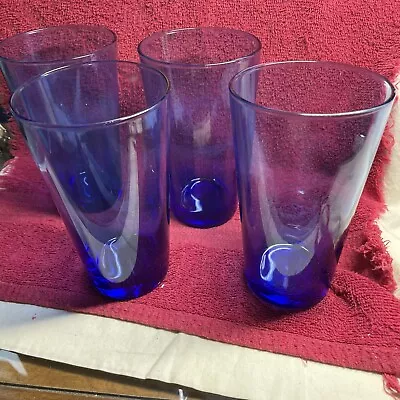 Buy Vintage Set Of 4 Cobalt Blue Tumbler Glassware 10 Oz • 16.85£