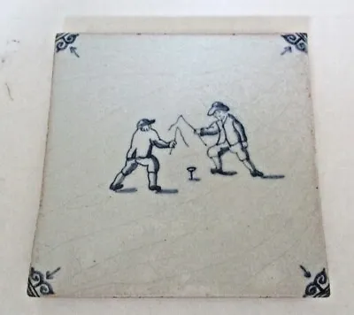 Buy RARE 18th Century Dutch Delft Tile 5.25  Sq. Cup String GAME 2 Male Players WOW! • 139.27£
