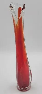 Buy Swung Vase Ruby Red And Clear Glass Stretched  11” Bud • 18.89£