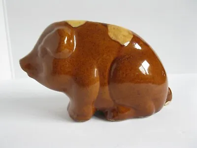 Buy Antique  Piggy Bank Glazed Stoneware Primitive Brown/tan,sitting Pig Yellowware • 24.04£