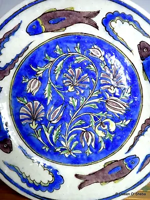 Buy Middle Eastern Iznik Style Pottery Charger Dish Plate Large Fish Blue Antique~ • 195£