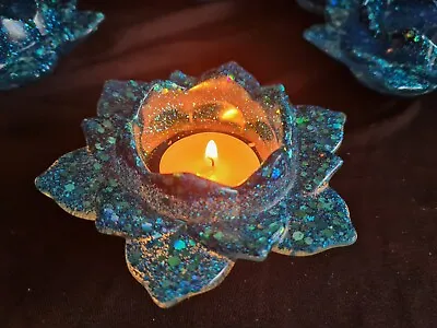 Buy Lotus Flower Resin Tea Light Holders Blue • 4.50£