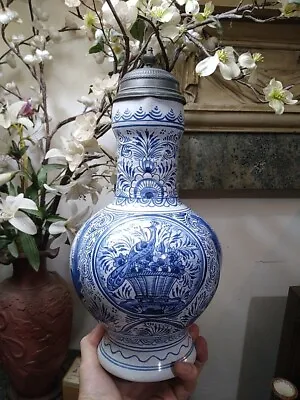 Buy Pewter Mounted Continental Hand Painted Blue And White 14  Delft Faiance 1769  • 450£