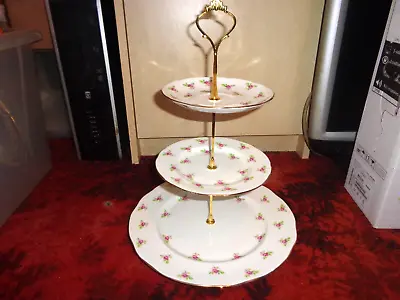 Buy * Duchess 3 Tier Cake Stand Pink Roses And Rosebuds -  Free Uk Post • 18.99£