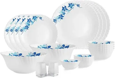 Buy Cello Blue Swirl Opalware Dinner Service Set 20 Piece White Dinnerware Serveware • 250.43£