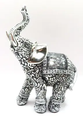 Buy Raised Trunk Elephant Silver Coloured Ornament 16 CM Home Decor Gift Christmas • 12.99£