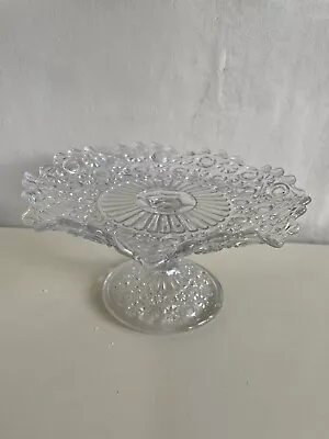 Buy George Davidson Pressed Glass Cake Stand Pedestal Daisy & Button Ruffled Edge • 8.50£