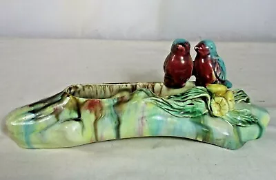 Buy Vintage Drip Glazed  Wendy Art Ware  2 Birds On Log Trough Vase Gum Leaves Nuts • 21.85£