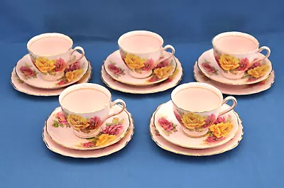 Buy Vintage Colclough Bone China Pale Pink Floral Tea Trios (x5)  Cups, Saucers, Etc • 19.99£