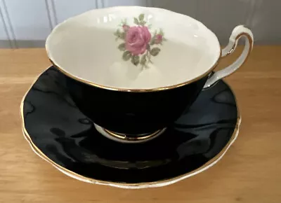 Buy Vintage Adderley Lawley England Footed Black Floral Bone China Tea Cup & Saucer • 26.52£