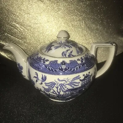 Buy Tea Pot Burleigh Ware Willow Pattern Blue & White Vintage Burslem. Some Damage • 18.99£