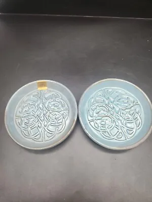 Buy Vintage Tyn Llan Wales 2 Blue Studio Pottery Celtic 5 1/4  Trinket Tray Plates • 15£