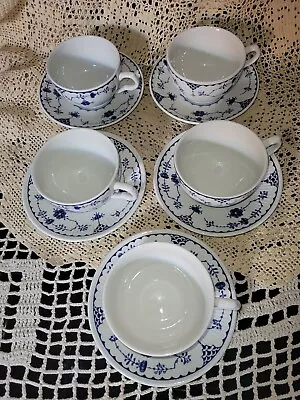 Buy Johnson Bros Brothers Blue And White Denmark Tea Cup And Saucer Set X 5 • 38£
