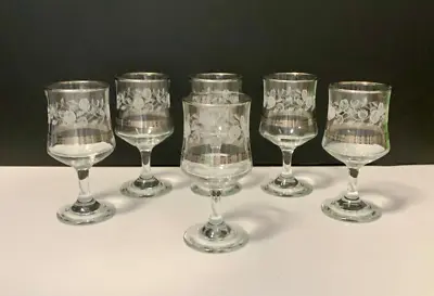 Buy Vintage Glasses X 6 - Wine Sherry Port  - Acid Etched Silver Trim - Art Nouveau • 35£