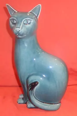 Buy POOLE Pottery  Turquoise Blue Large  Cat  Standing 30cm Tall • 49.99£