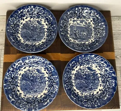 Buy Red River Ironstone Berry Bowls 5” Blue 17th Century England Set Of 4 Small Bowl • 28.34£