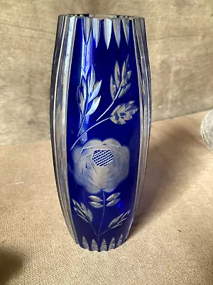 Buy Cobalt Blue Cut Glass Vase With Roses • 6£