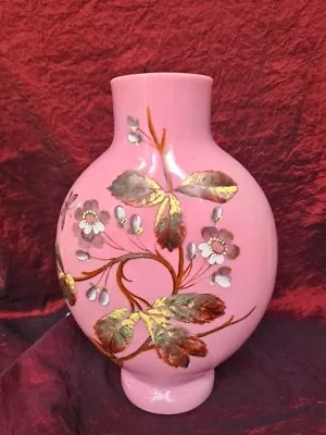 Buy Georgian Pink Opaline Glass Vase Floral Hand Painted C1800s Rare H26cm • 28.99£