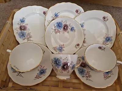 Buy Royal Vale Thistle Pink And Blue Bone China 3 X Trios Of Cups, Saucers And Plate • 3.50£