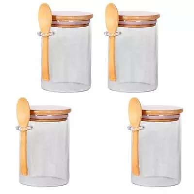 Buy Glass Storage Jar Organizer With Bamboo Lid And Spoon Pantry Organization Sugar • 39.02£