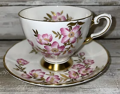 Buy TUSCAN TEACUP SAUCER Fine English Bone China Footed Cup Flowers Floral Pink Gold • 20.14£