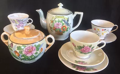 Buy Vintage Lot Teapot Teacup Sugar Bowl FAMILLE ROSE JAPAN High Tea Party Serveware • 41.11£