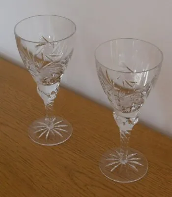 Buy 2 X Crystal Pinwheel Wine Glasses - 17 Cm Tall - VGC • 5.45£