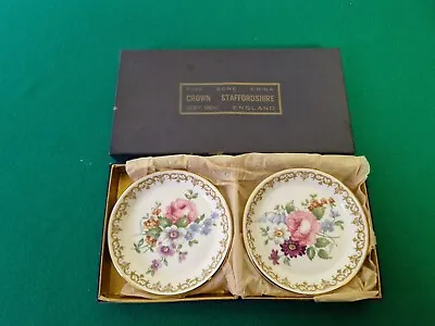 Buy Pair Of Retro 4  Crown Staffordshire Flower Design Fine Bone China Pin Dishes • 2.99£