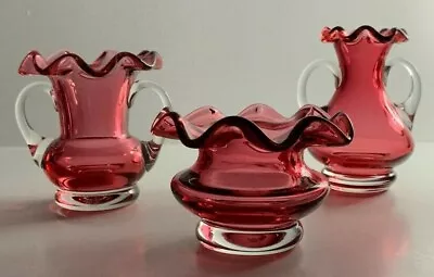 Buy Vintage Set Of Webb Continental Victorian Style Pink Cranberry Glass Vases Vase  • 22.99£