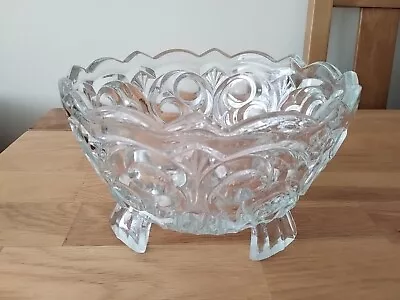 Buy Vintage Large Heavyweight Moulded Glass Trifle/Fruit Bowl With 4 Feet • 6.95£