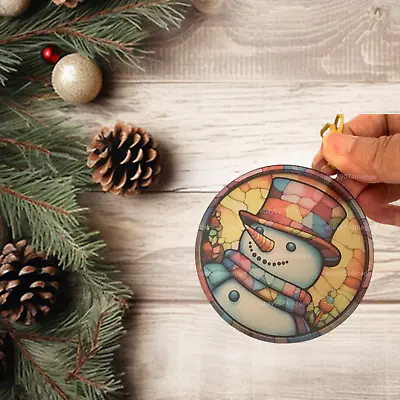Buy Stained Glass Effect Snowman Christmas Tree Decoration. • 6.25£