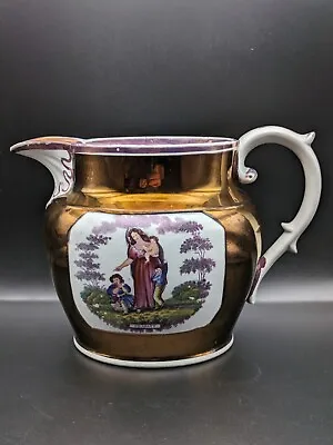Buy Sunderland Copper Lustre Ware Antique Charity Theme Jug C.1830's • 28£