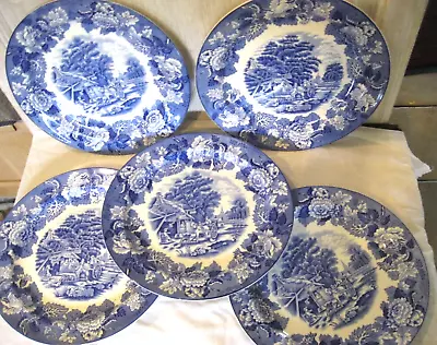 Buy Enoch Woods Set Of 5 Blue/white English Scenery 9.5 Inch • 38£