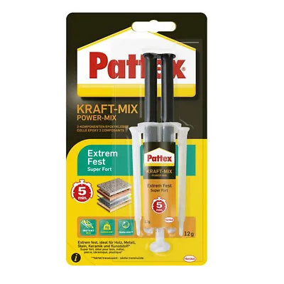 Buy Pattex 2-Component Adhesive, Epoxy Adhesive, Kraft Mix Extremely Solid 12g Power Adhesive • 9.41£