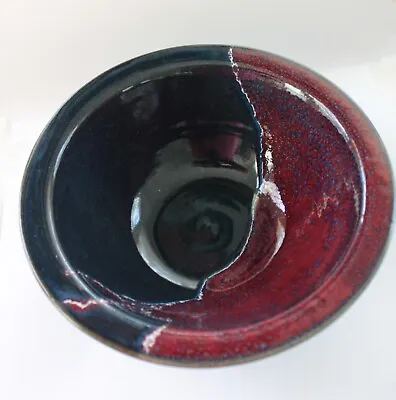 Buy Bill Stewart Burgundy / Dark Blue / White Streaked Drip Glazed Pottery Bowl  • 94.60£