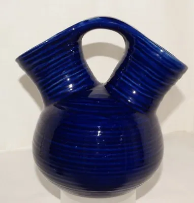 Buy MERIC ART WARE Double SPOUT Pottery WEDDING Pitcher Jug VASE Fiesta Cobalt BLUE  • 48.14£