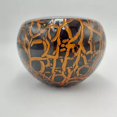 Buy Vintage Czech Bohemian Amber Art Glass Lava Black Signed Vase • 149.87£
