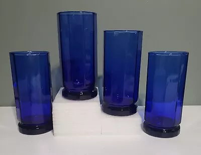 Buy Set Of 4 Anchor Hocking ESSEX Cobalt Blue 12 Oz Tumblers 10 Paneled Glasses • 20.86£