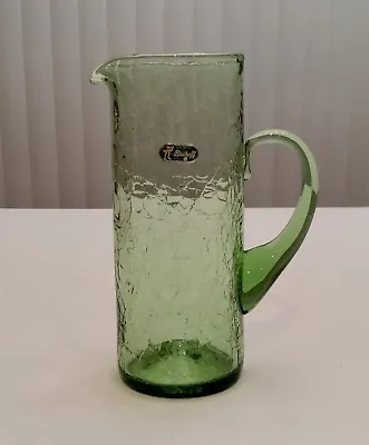Buy Vintage MCM Bischoff Crackle Glass Pitcher 9.5” Green Labeled • 26.52£