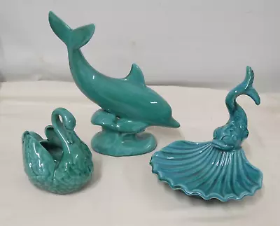 Buy Vintage Anglia Pottery Turquoise / Teal Dolphin / Fish / Swan (Hol) • 7.99£