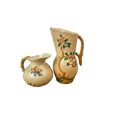 Buy Crown Devon Pitcher Floral Set X 2 Gilded Vintage Hand Painted Made In England • 70£
