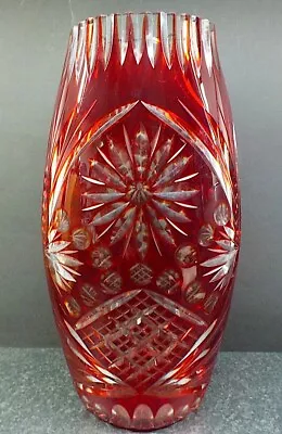 Buy VINTAGE HUGE BEAUTIFUL BOHEMIAN CRANBERRY FLASHED & CUT-GLASS VASE 33 Cms HIGH • 38£