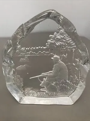 Buy Etched Glass Crystal Clear Paperweight, Man & Dog Hunting Ornament, 16 X 14cm • 12.99£